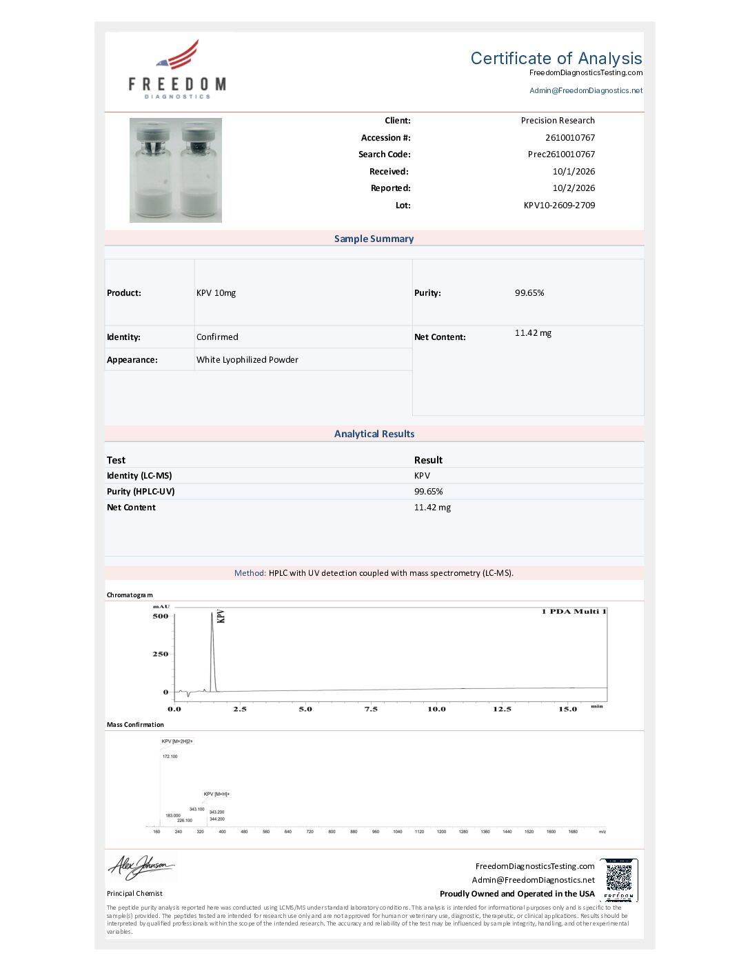 KPV 10mg COA